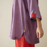 Bon Bon Hand Embroidered Elevated Shantoon Tunic - Tomato Red & Azure Blue
