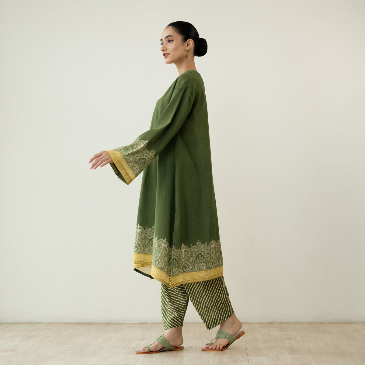 Mastani Elevated Cotton Slub Salwar Set - Heena Green