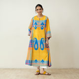 Ambi Patchwork Cotton Slub Kurta - Yellow & Blue