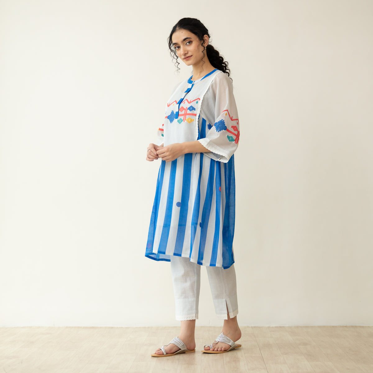Rumi Embroidered Chanderi Coord Set - Azure