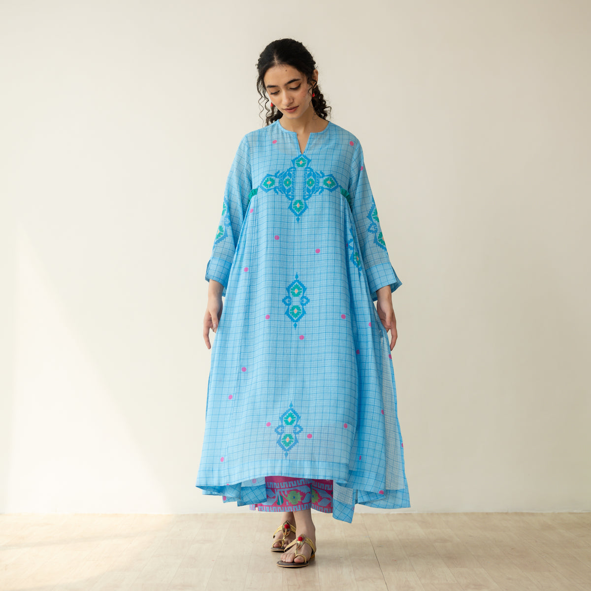 Mogra Kota Doria Kurta Set - Asmani Blue