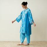 Peppy Paisley Asymmetric Cotton Slub Salwar Set - Ocean Blue