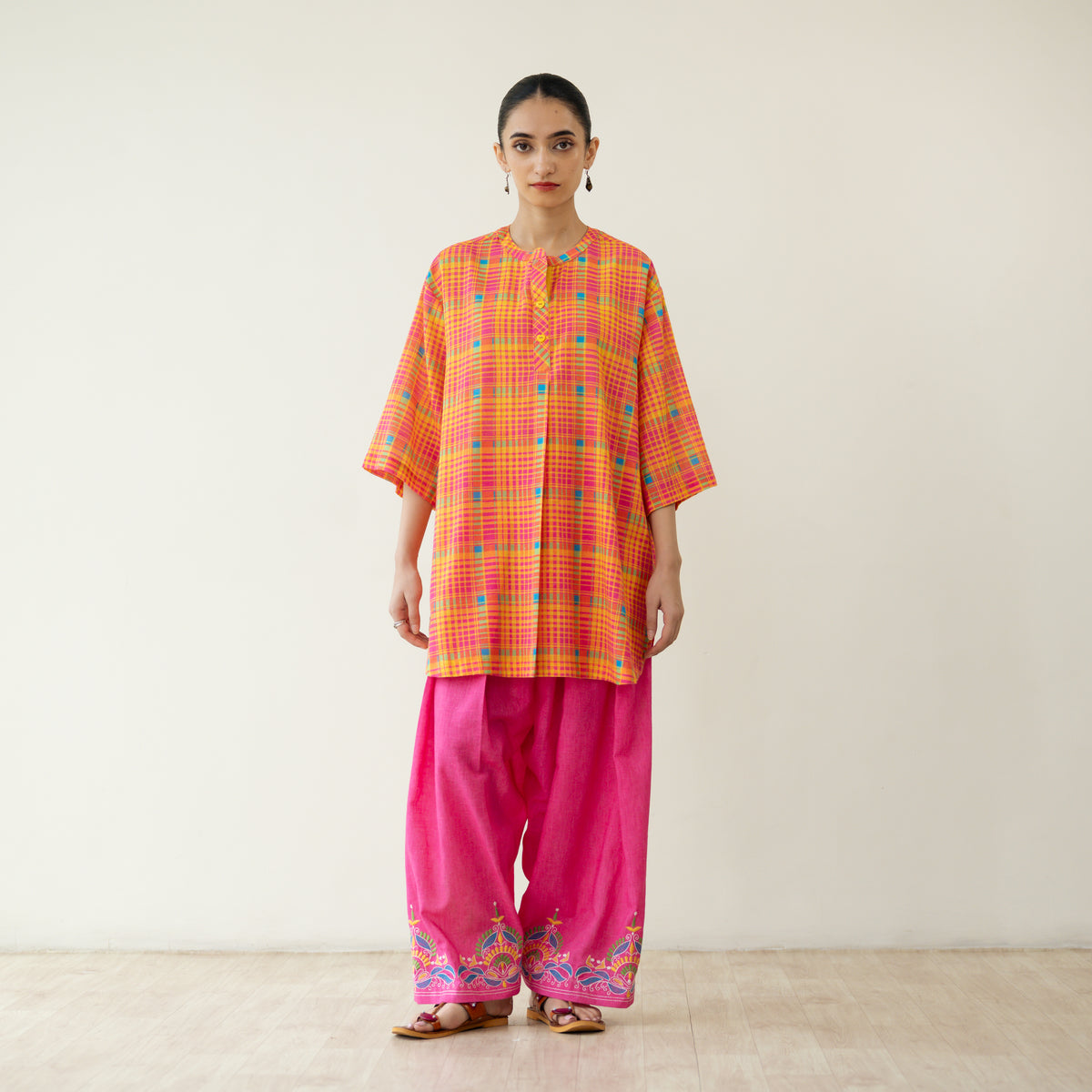 Tutti Frutti Embroidered Elevated Cotton Slub Coord Set - Multicolour