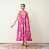 Peppy Paisley Midi Cotton Slub Dress - Dusty Pink