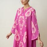 Peppy Paisley Asymmetric Cotton Slub Salwar Set - Dusty Pink