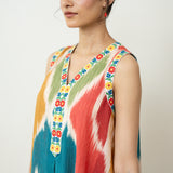 Aura Embroidered Cotton Slub Dress - Muticolour Beige