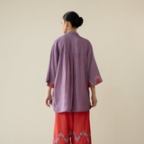 Bon Bon Hand Embroidered Elevated Shantoon Tunic - Tomato Red & Azure Blue