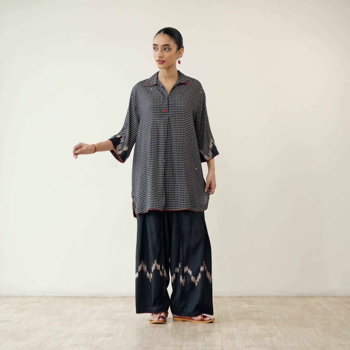 Bon Bon Hand Embroidered Elevated Shantoon Coord Set - Charcoal
