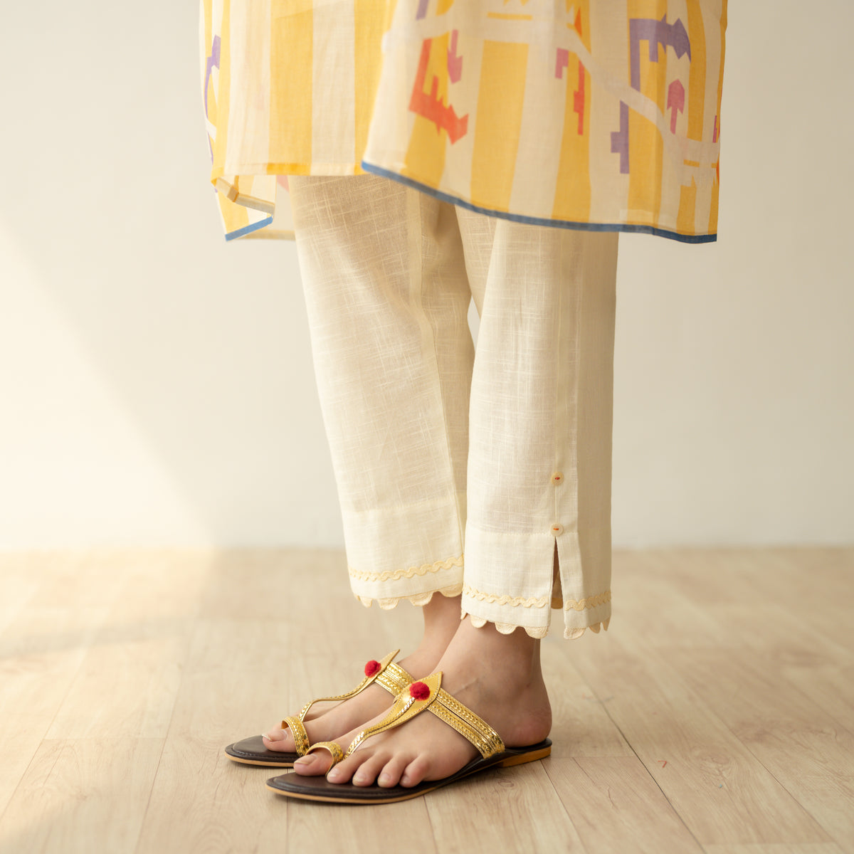 Pretty Flare Chanderi Embroidered Coord Set - Sunshine Yellow