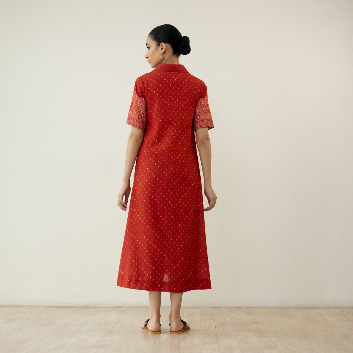 Nazo Midi Cotton Slub Dress - Tomato Red