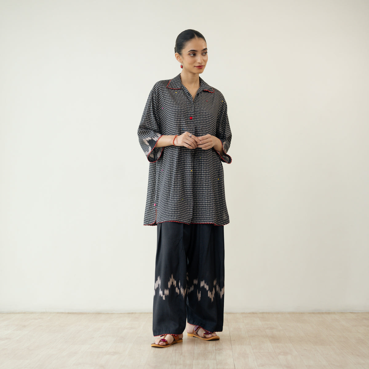 Bon Bon Hand Embroidered Elevated Shantoon Coord Set - Charcoal