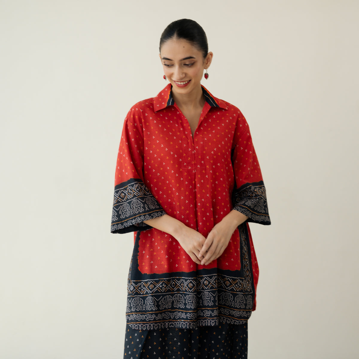 Cherry Pop Elevated Cotton Slub Coord Set - Black & Cherry Red