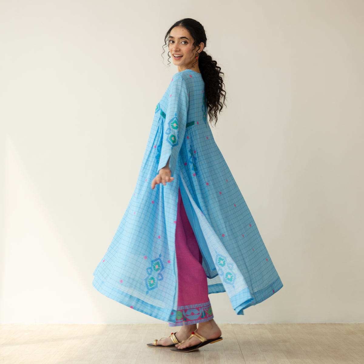 Mogra Kota Doria Kurta Set - Asmani Blue