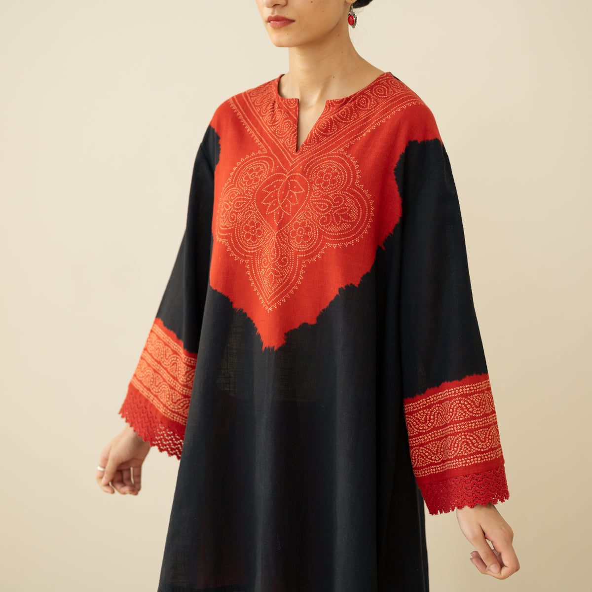 Nakhra Elevated Cotton Slub Coord Set - Red & Black