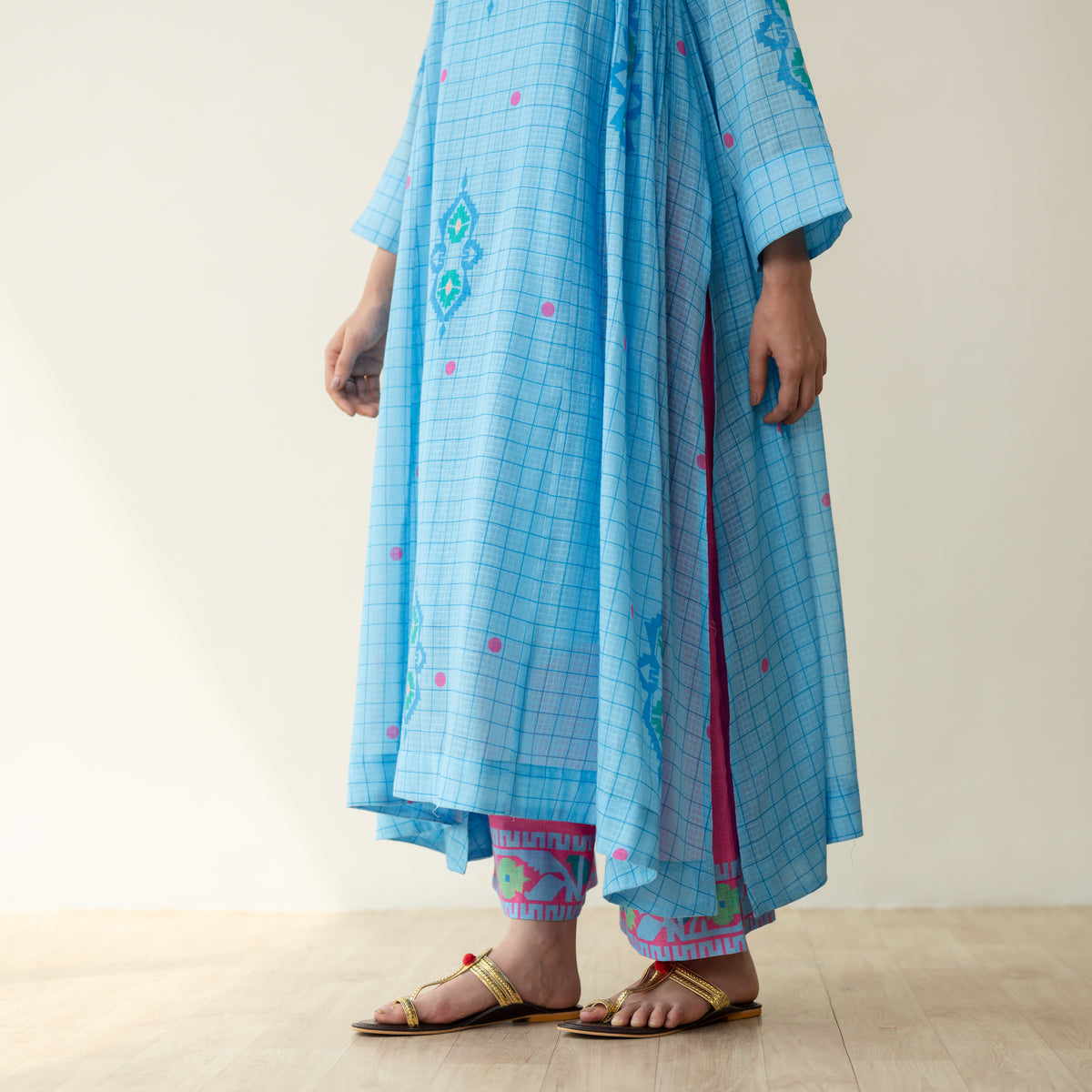 Mogra Kota Doria Kurta Set - Asmani Blue