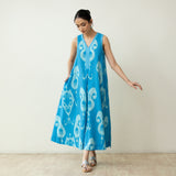 Peppy Paisley Midi Cotton Slub Dress - Ocean Blue