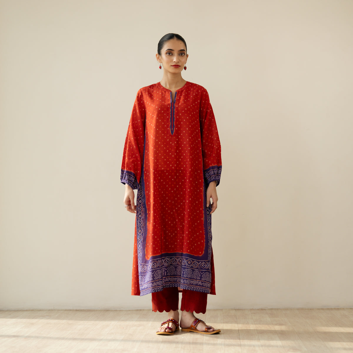 Tikhi Imli Slub Cotton Slub Cotton Kurta - Cherry Red & Violet