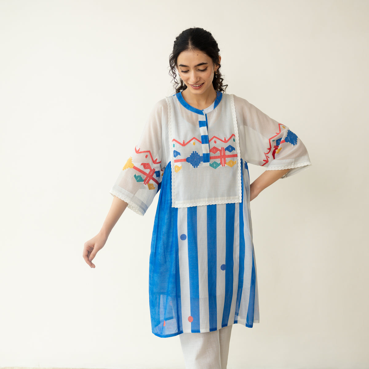 Rumi Embroidered Chanderi Coord Set - Azure