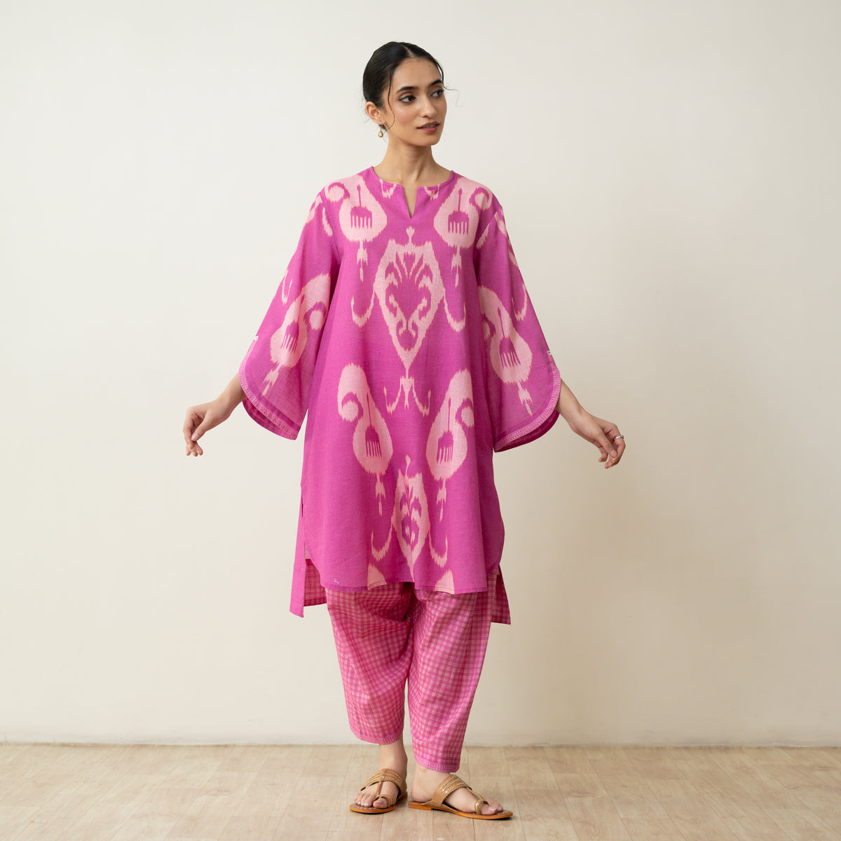 Peppy Paisley Asymmetric Cotton Slub Salwar Set - Dusty Pink