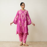 Peppy Paisley Asymmetric Cotton Slub Salwar Set - Dusty Pink