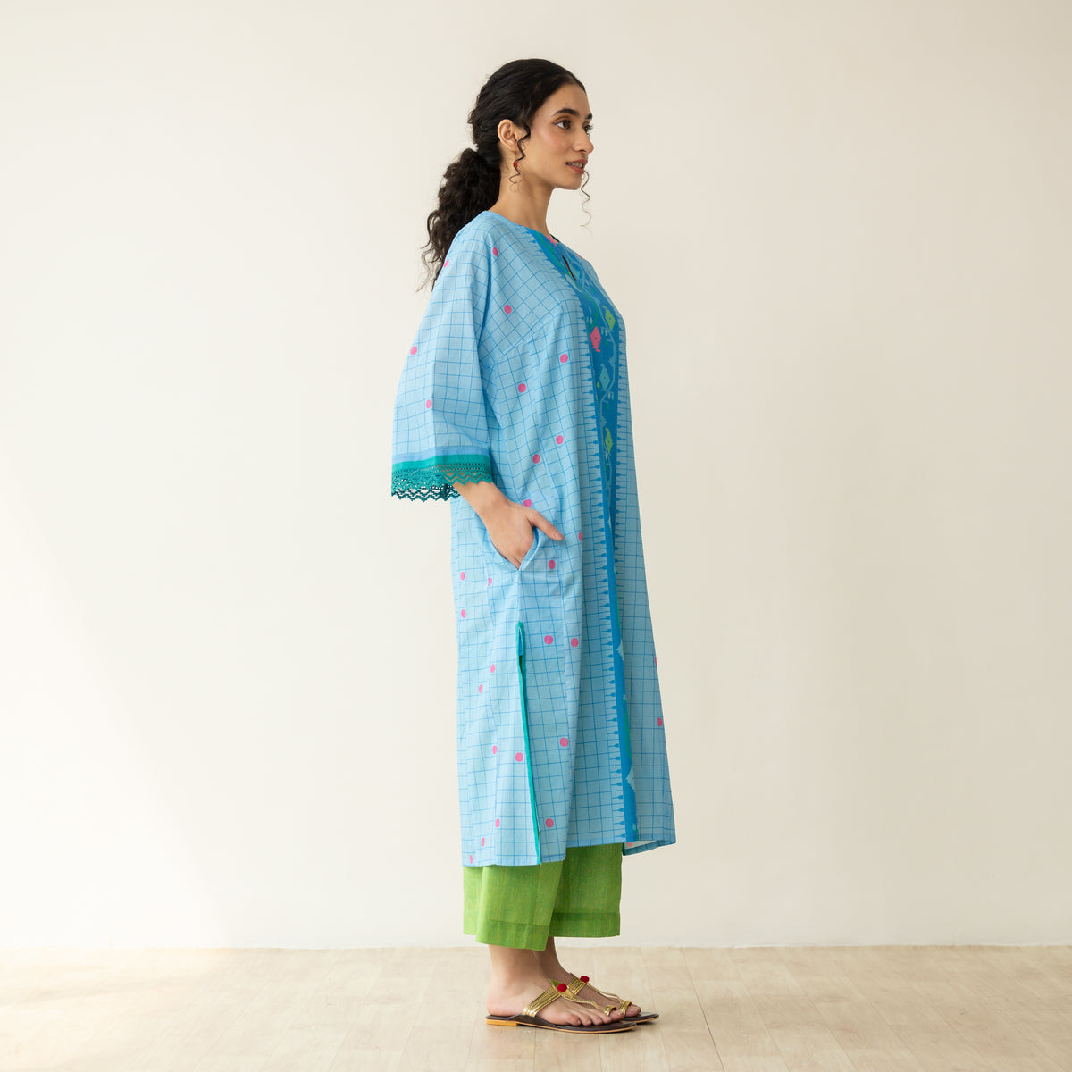Sitara Front Panelled Mulmul Kurta - Asmani Blue