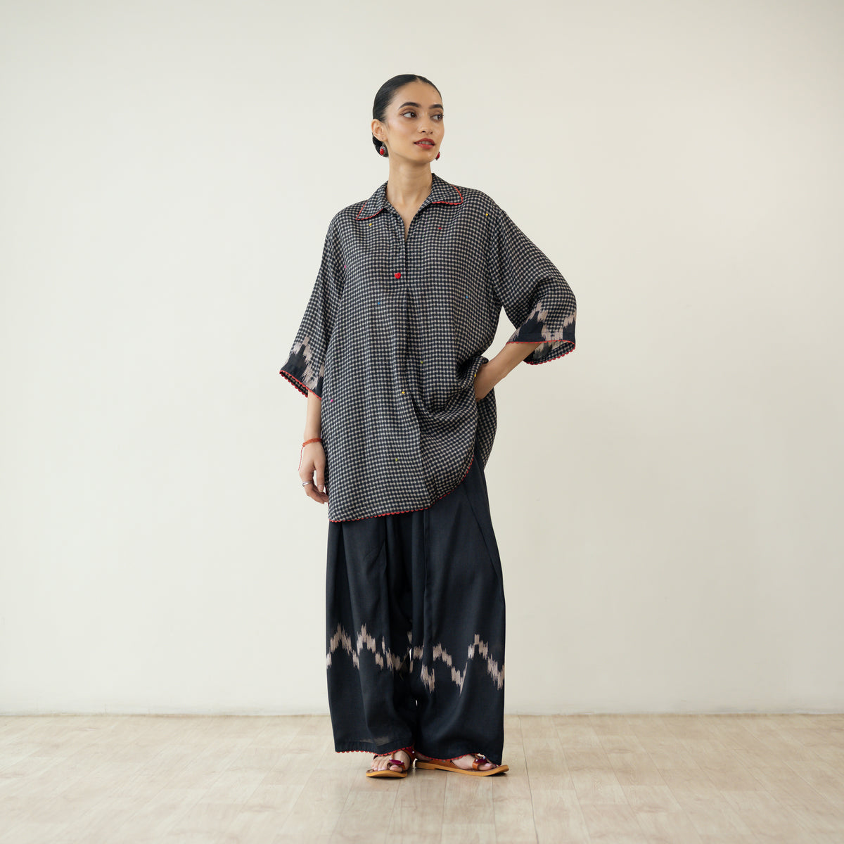 Bon Bon Hand Embroidered Elevated Shantoon Coord Set - Charcoal