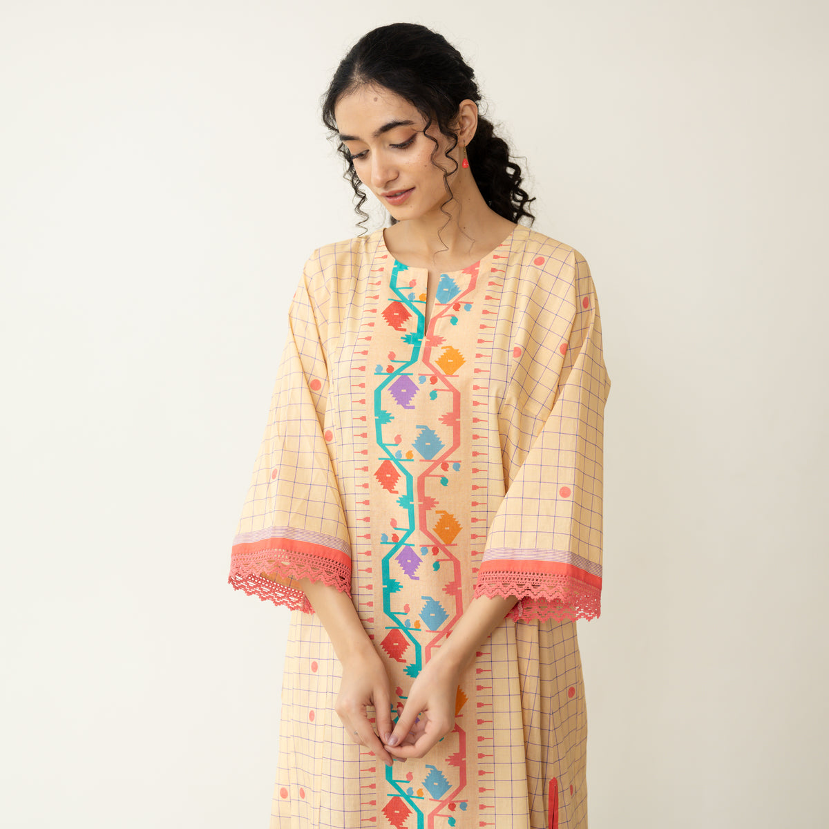 Sitara Front Panelled Mulmul Kurta - Mango Yellow