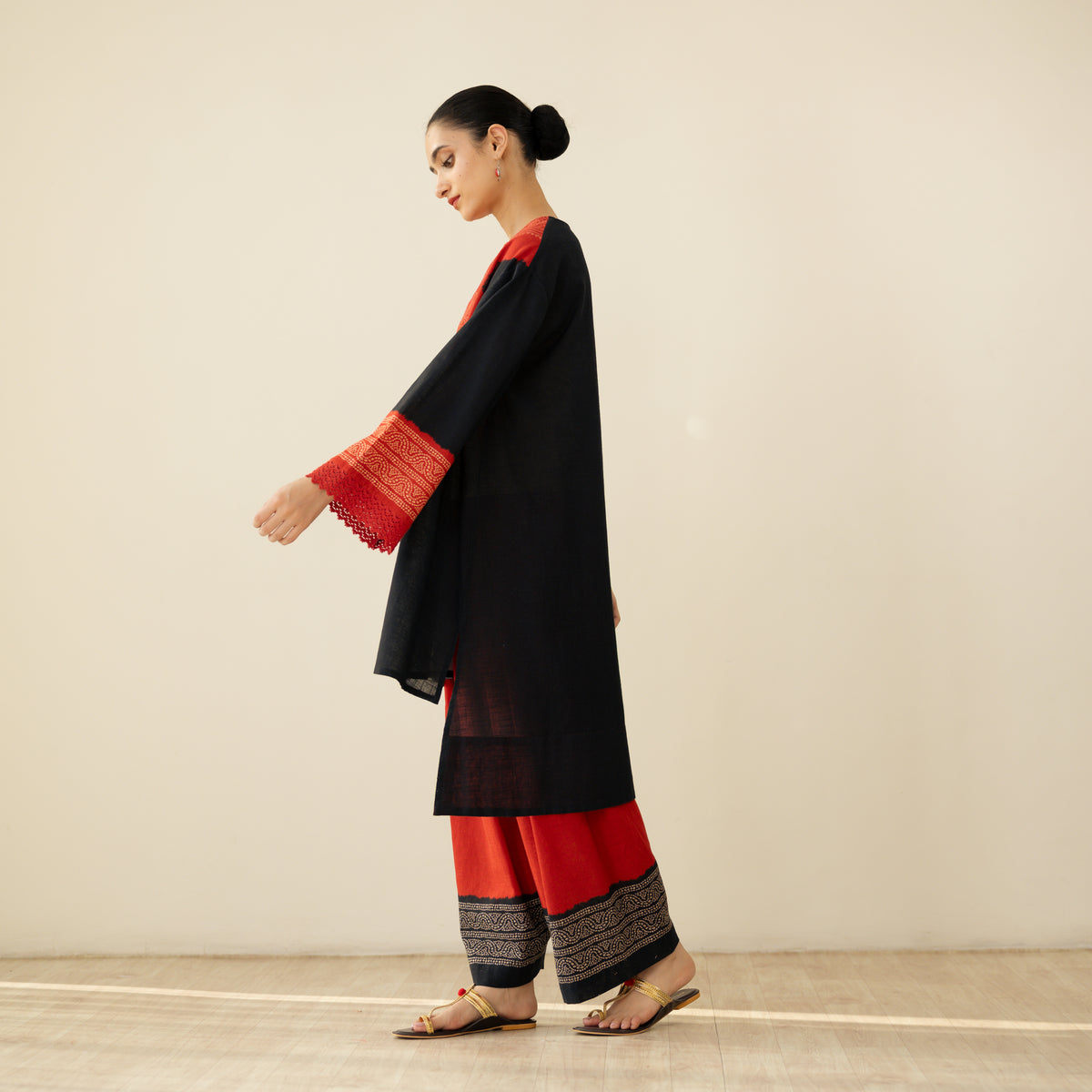 Nakhra Elevated Cotton Slub Coord Set - Red & Black
