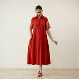 Nazo Midi Cotton Slub Dress - Tomato Red