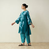 Peppy Paisley Asymmetric Cotton Slub Salwar Set - Teal Green