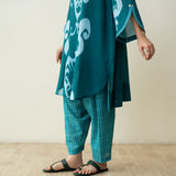 Peppy Paisley Asymmetric Cotton Slub Salwar Set - Teal Green