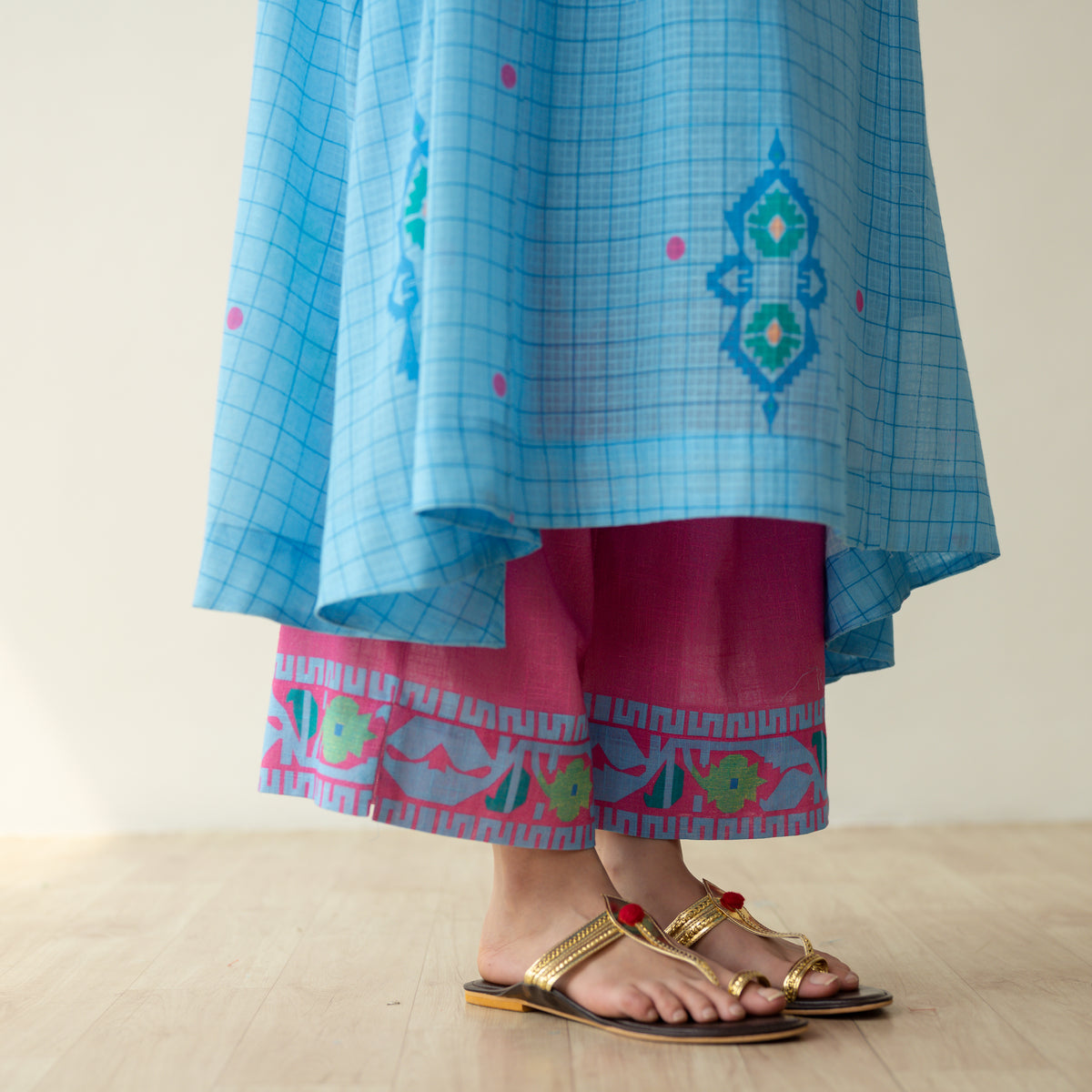 Mogra Kota Doria Kurta Set - Asmani Blue