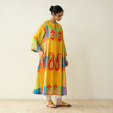 Ambi Patchwork Cotton Slub Kurta - Yellow & Red