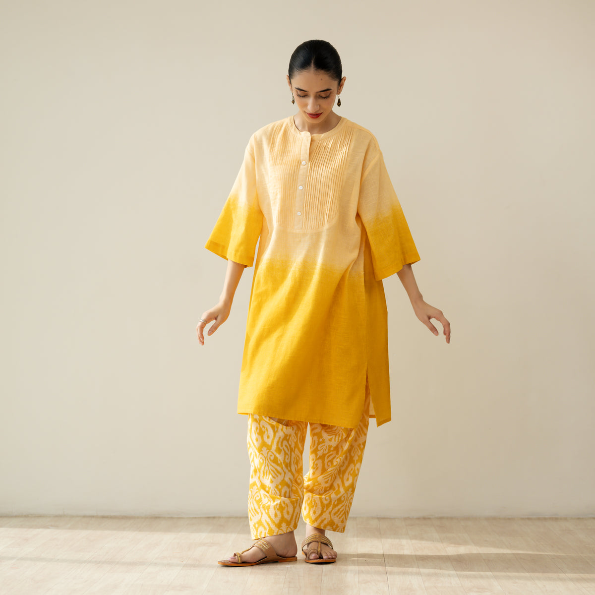 Mango Tango Elevated Kurta Set - Mango & Butter Yellow