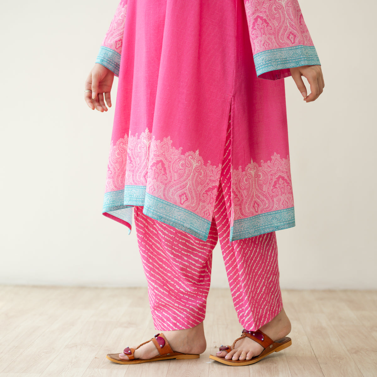 Mastani Elevated Cotton Slub Salwar Set - Bubblegum Pink