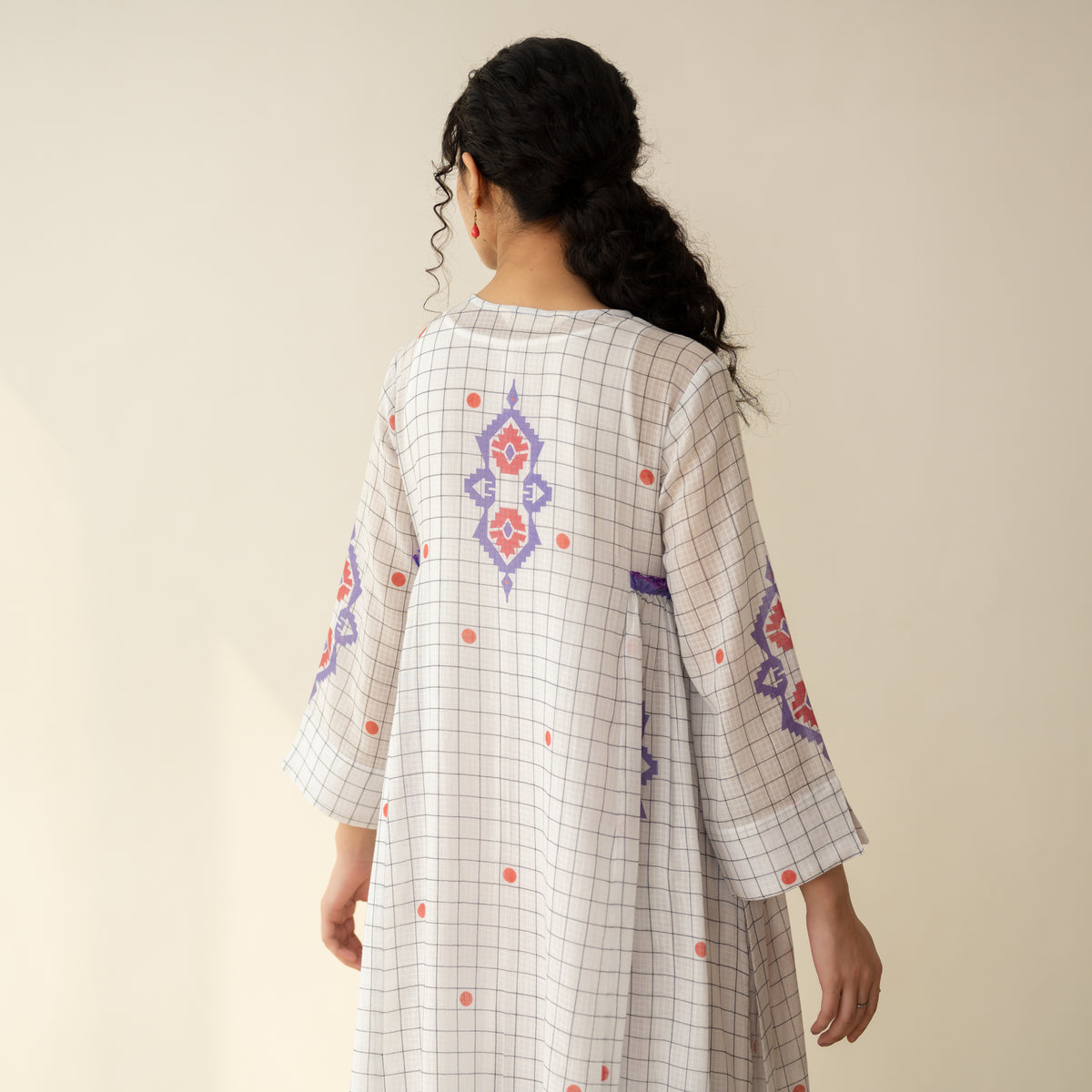Mogra Kota Doria Kurta Set - Milky White & Tomato Red