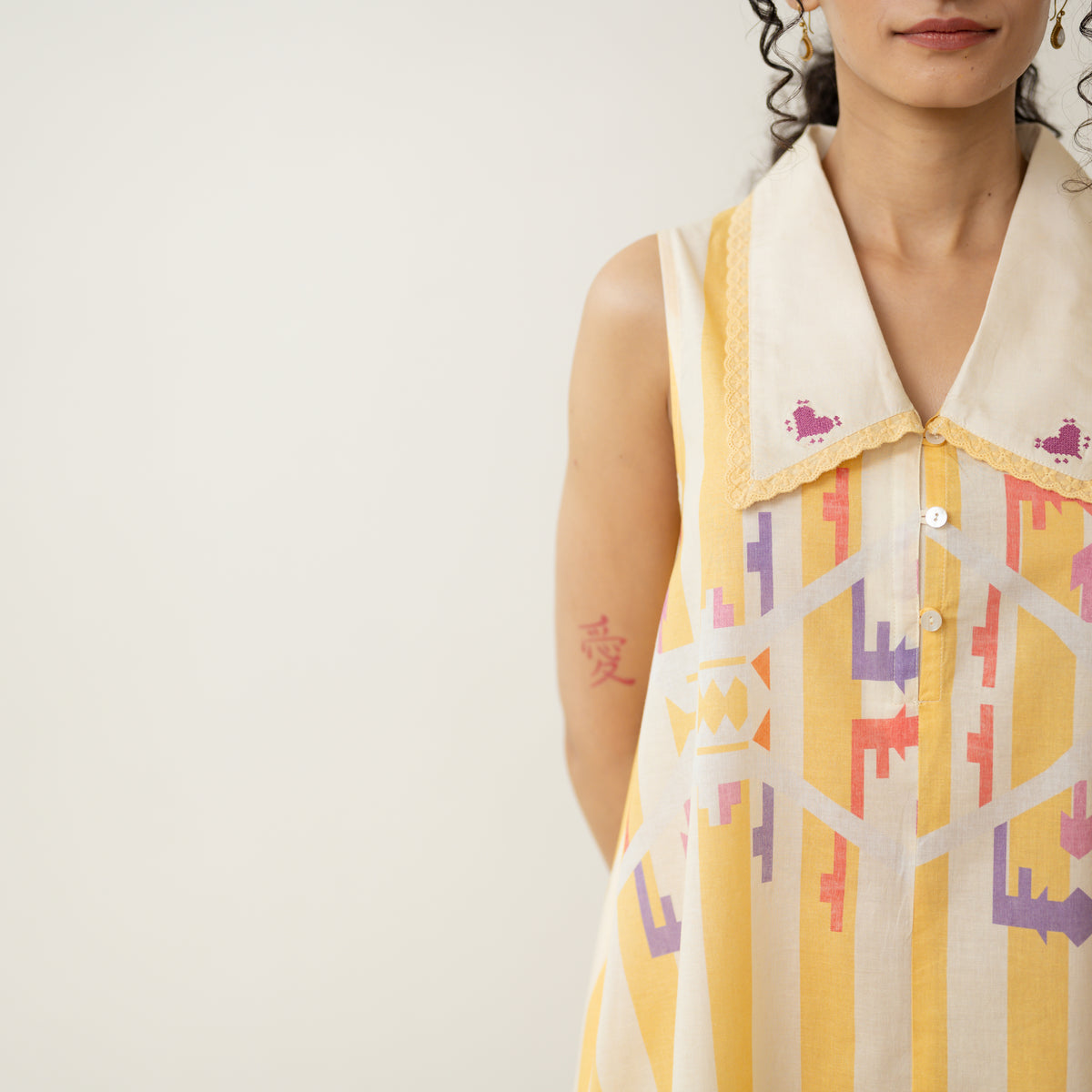 Poppy Striped Mulmul Dress - Mango Yellow