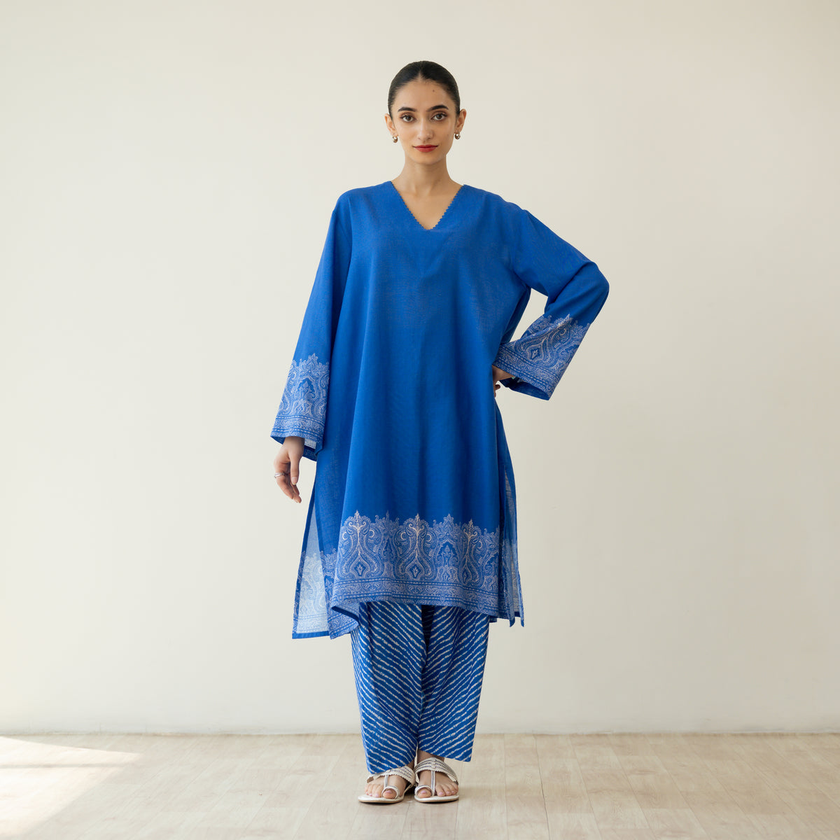 Mastani Elevated Cotton Slub Salwar Set - Royal Blue