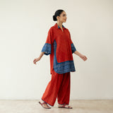Very Berry Elevated Cotton Slub Coord Set - Red & Indigo