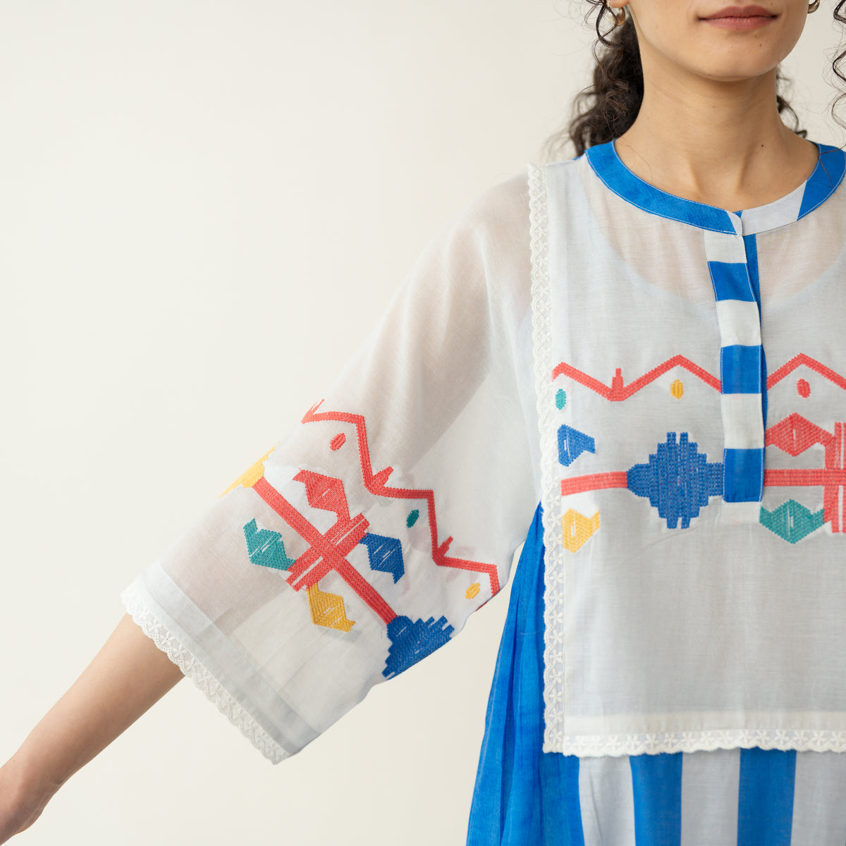 Rumi Embroidered Chanderi Coord Set - Azure
