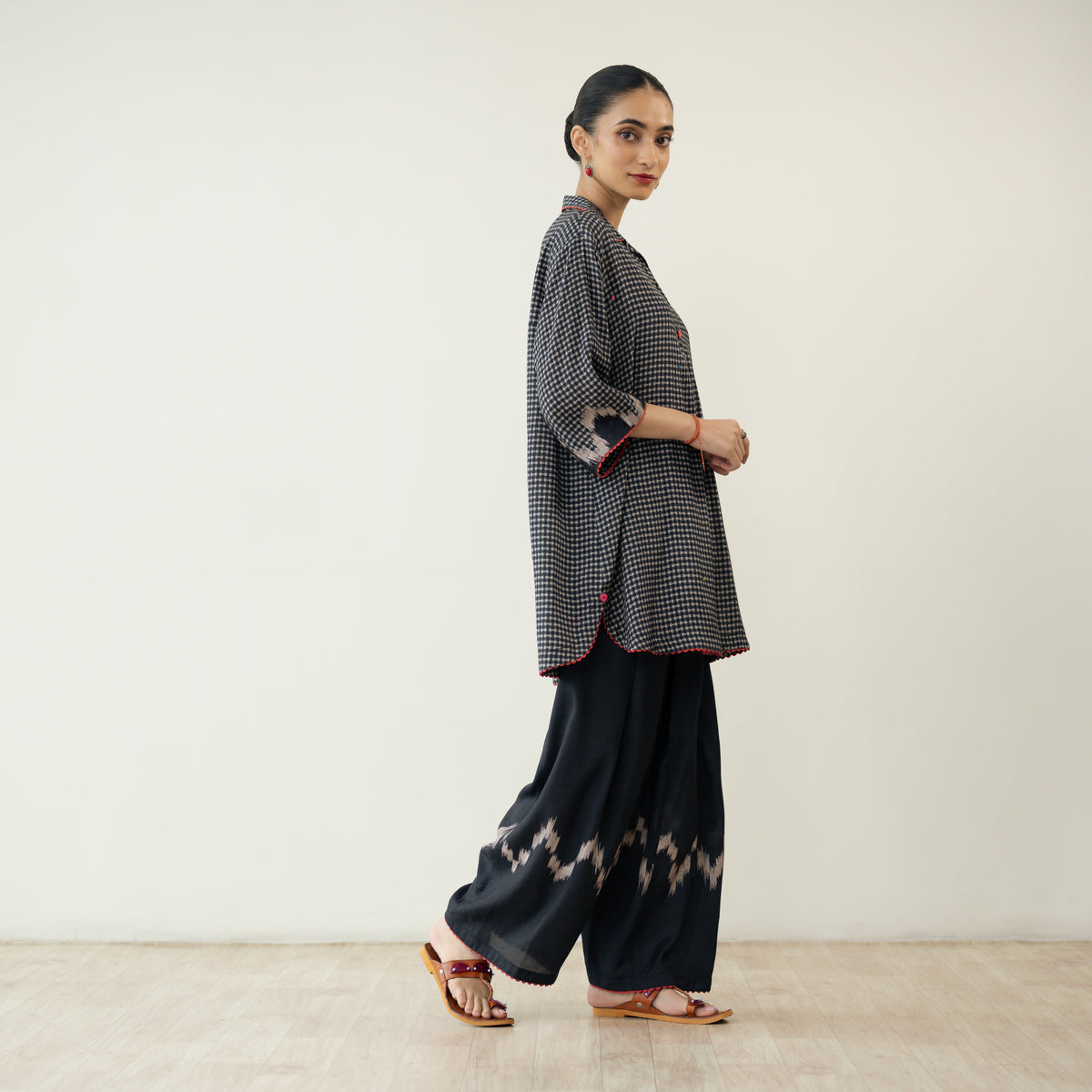 Bon Bon Hand Embroidered Elevated Shantoon Coord Set - Charcoal