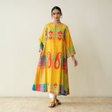 Ambi Patchwork Cotton Slub Kurta - Yellow & Red