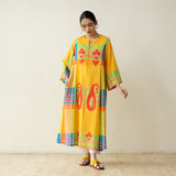 Ambi Patchwork Cotton Slub Kurta - Yellow & Red