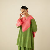 Nakhra Elevated Cotton Slub Coord Set - Green & Pink