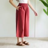 High Waist Elasticated Cotton Culottes - Maroon