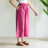High Waist Elasticated Cotton Culottes - Hot Pink