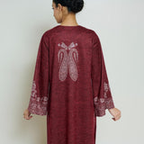 Nura Hand Embroidered Woollen Long Kurta - Maroon