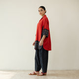 Cherry Pop Elevated Cotton Slub Coord Set - Black & Cherry Red