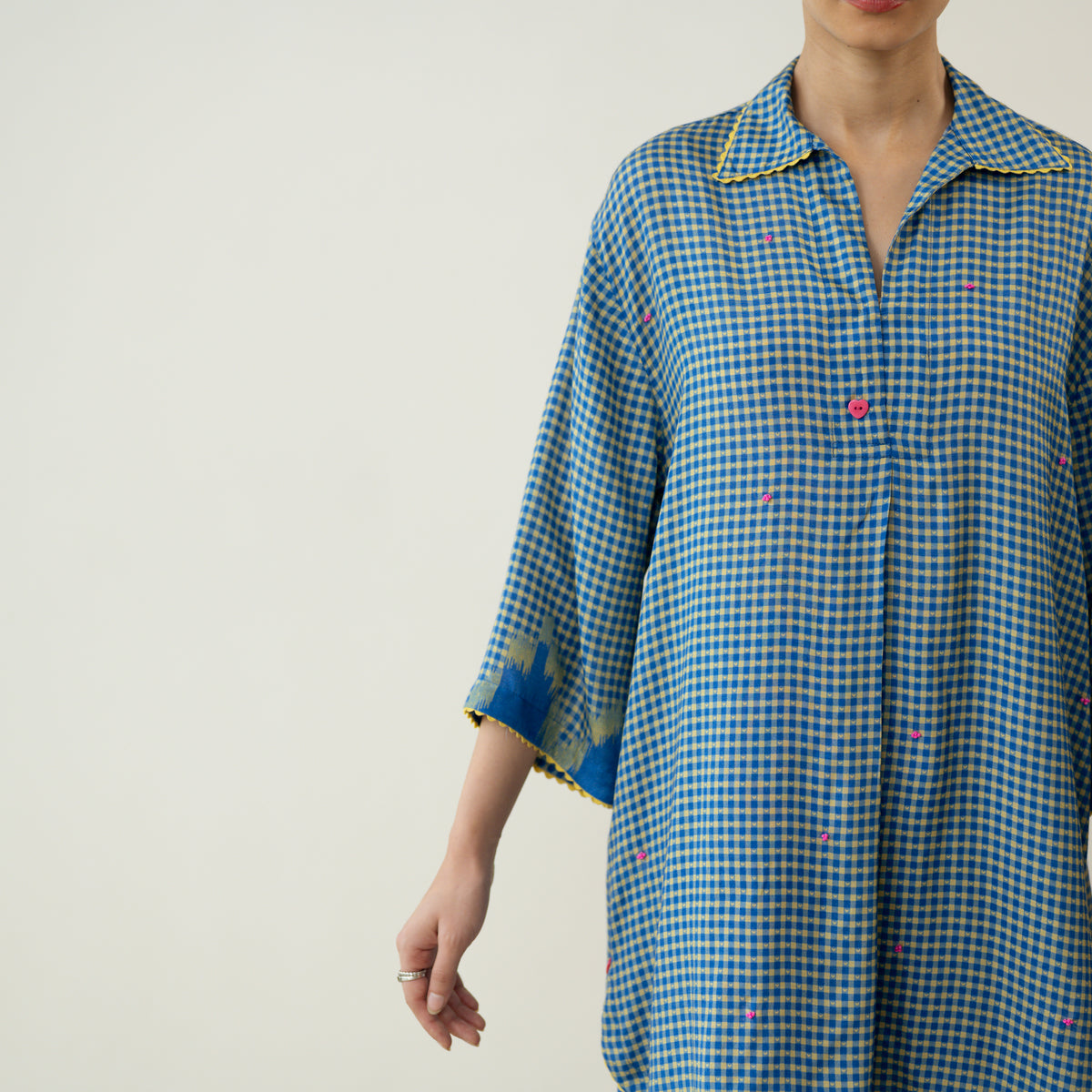 Bon Bon Hand Embroidered Elevated Shantoon Tunic - Electric Blue & Lime