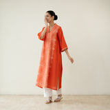 Banno Statement Slub Cotton Kurta - Tangerine